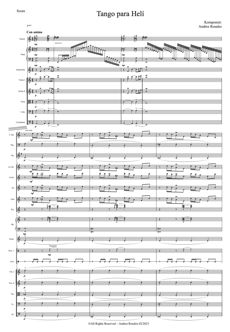Notenseite aus Tango para Helí